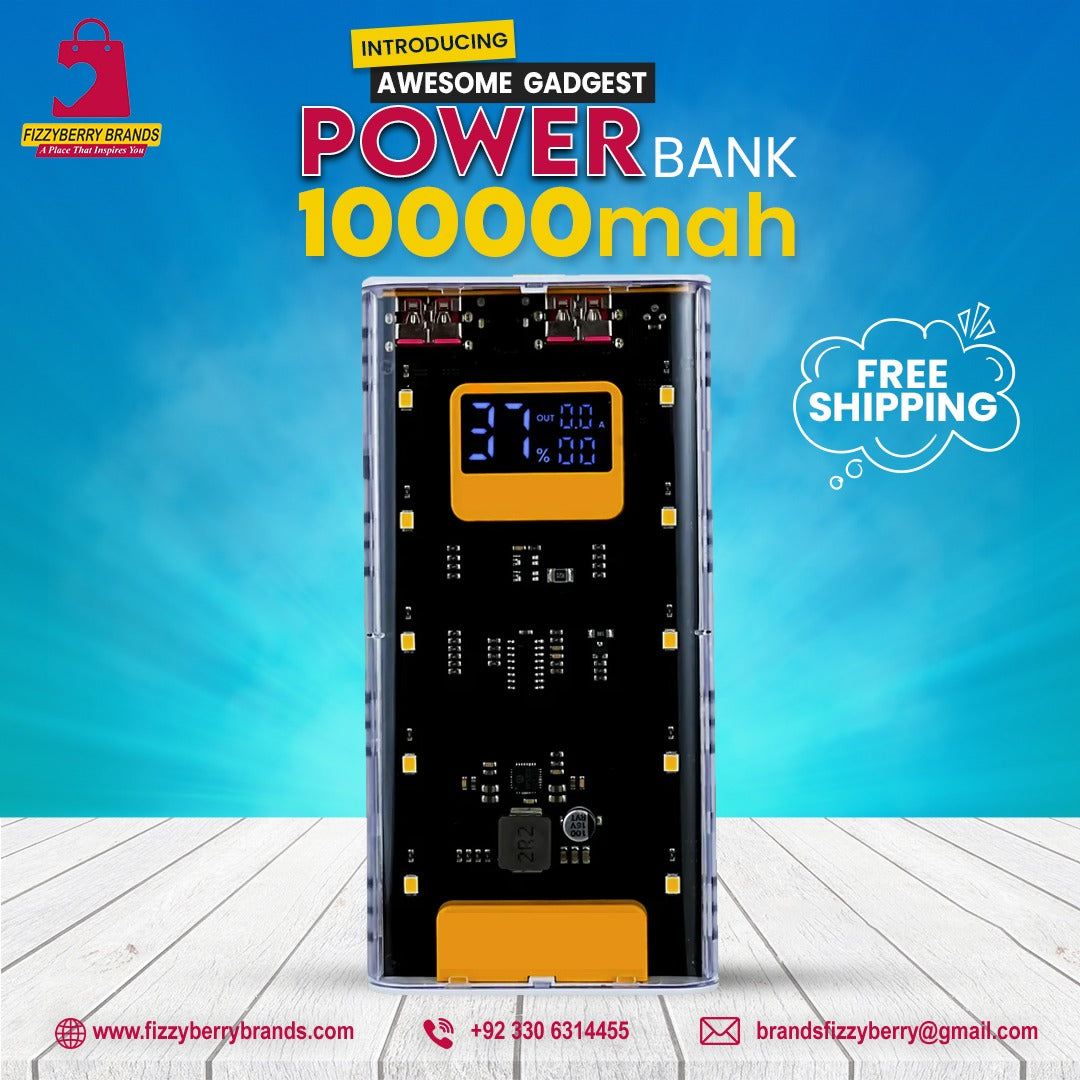 Ultra Fast 10000mAh Power Bank | QC 3.0 Fast Charging | Dual USB Output | Slim & Portable Battery Pack for All Smartphones & Devices-FIZZYBERRY BRANDS