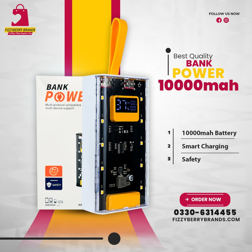 Ultra Fast 10000mAh Power Bank | QC 3.0 Fast Charging | Dual USB Output | Slim & Portable Battery Pack for All Smartphones & Devices-FIZZYBERRY BRANDS